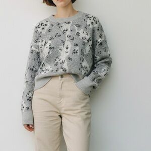 All Saints Asko Sweater Top - Cropped - Gray Camo - Size M